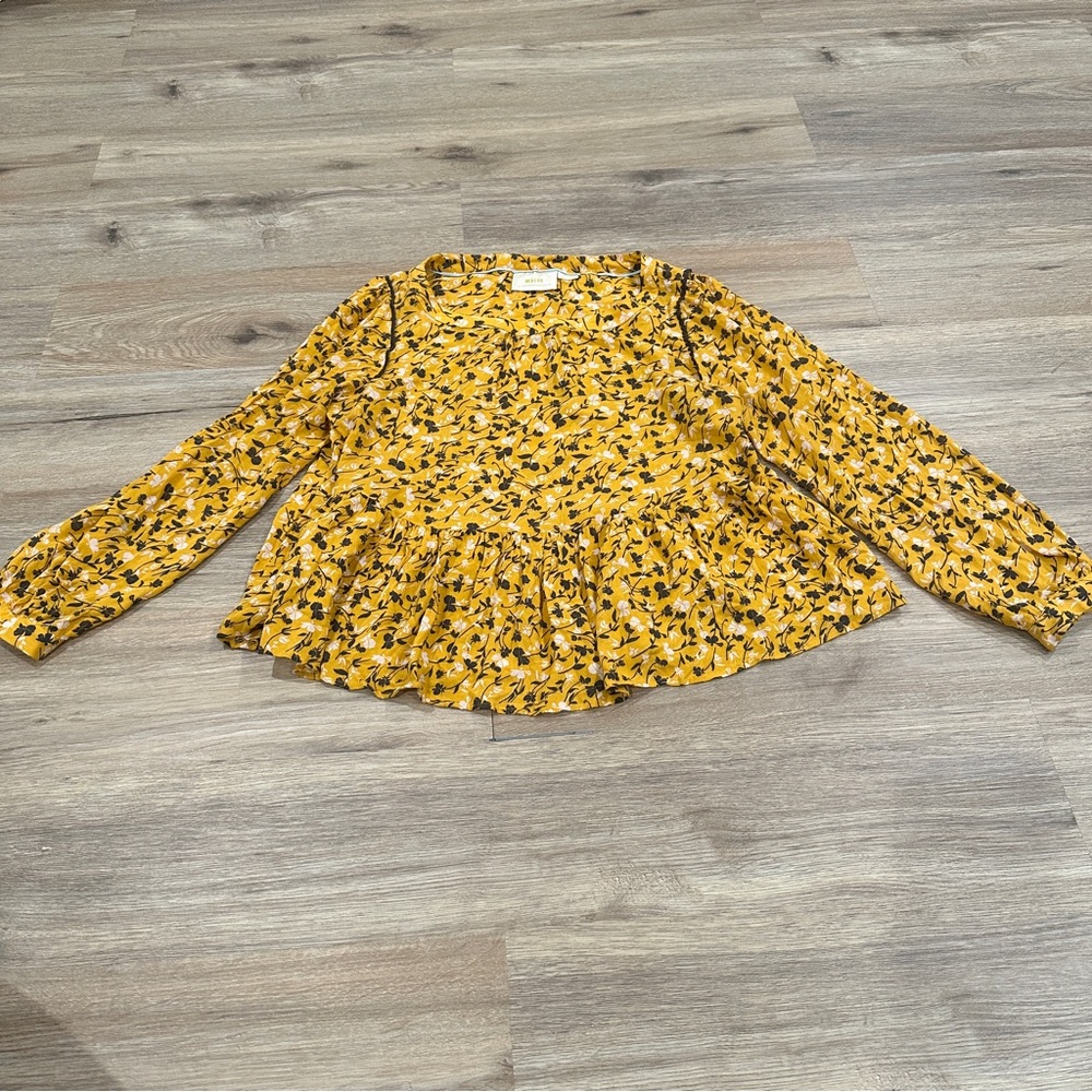 Anthropologie Maeve Mustard Floral Blouse - Picture 3 of 8